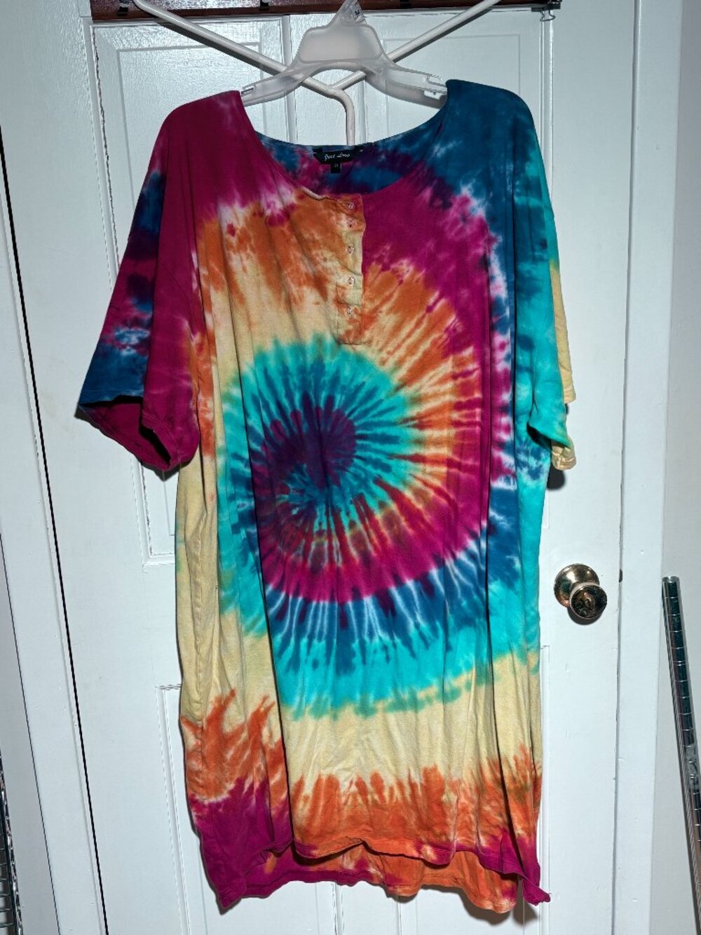 Just Love Tie Dye Henley T-Shirt Dress Nightgown 3X Plus Size Cotton